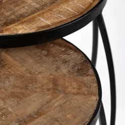 Honey Wood And Black Metal Accent Tables, Set Of 2-Kirkland's Home Flash Sale