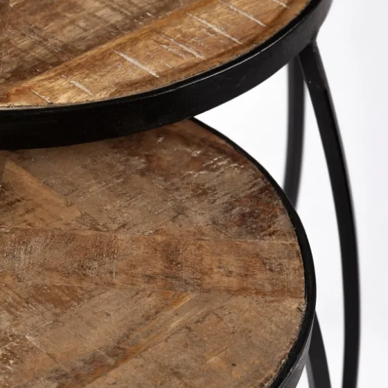 Honey Wood And Black Metal Accent Tables, Set Of 2-Kirkland's Home Flash Sale