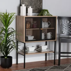 Honey Wood And Metal Mesh Cabinet-Kirkland's Home Outlet