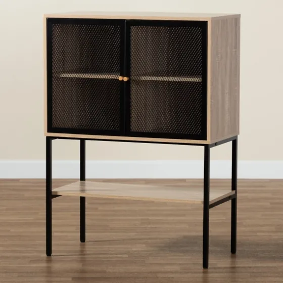Honey Wood And Metal Mesh Cabinet-Kirkland's Home Outlet