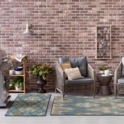 Ikat Scrolling Indigo Outdoor Area Rug, 5X7-Kirkland's Home Shop