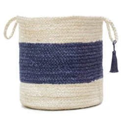 Indigo Bold Striped Jute Basket, 19 In.-Kirkland's Home Online
