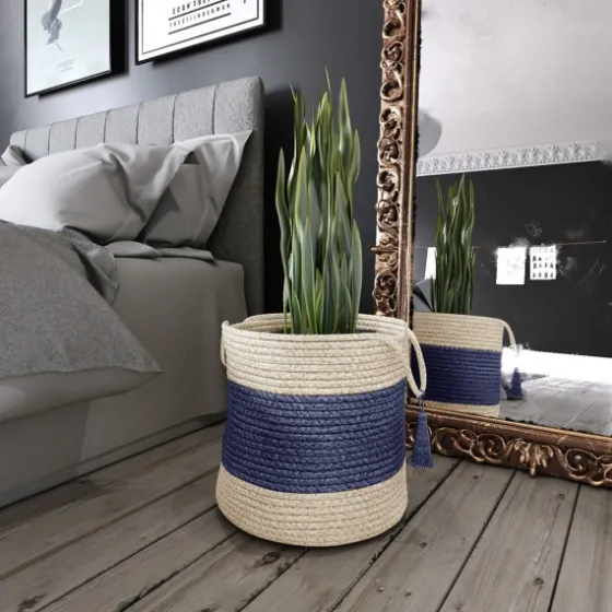 Indigo Bold Striped Jute Basket, 19 In.-Kirkland's Home Online