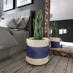 Indigo Bold Striped Jute Basket, 17 In.-Kirkland's Home Flash Sale