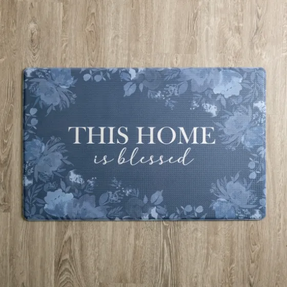 Indigo Floral Blessed Kitchen Mat-Kirkland's Home New