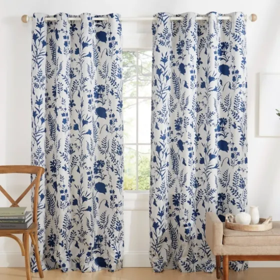 Indigo Floral 2-Pc. Curtain Panel Set, 84 In.-Kirkland's Home Online