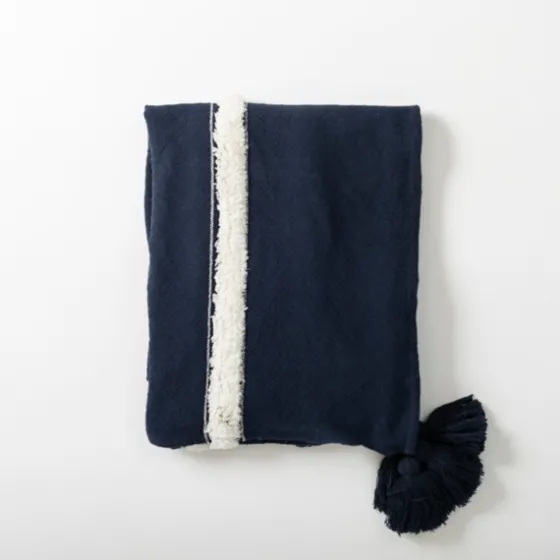 Indigo Throw Blanket With Tufted White Stripes-Kirkland's Home Hot