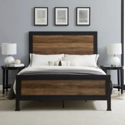 Industrial Rustic Oak Queen Bed With Metal Frame-Kirkland's Home Online
