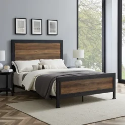 Industrial Rustic Oak Queen Bed With Metal Frame-Kirkland's Home Online
