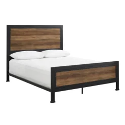 Industrial Rustic Oak Queen Bed With Metal Frame-Kirkland's Home Online