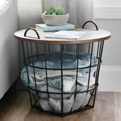 Industrial Wire And Wood Basket Side Table-Kirkland's Home Cheap