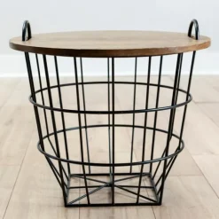 Industrial Wire And Wood Basket Side Table-Kirkland's Home Cheap