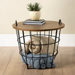Industrial Wire And Wood Basket Side Table-Kirkland's Home Cheap