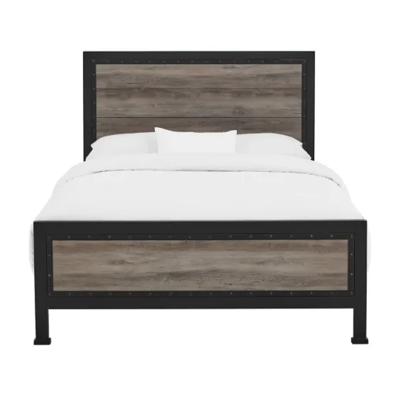 Industrial Wood Queen Bed With Metal Frame-Kirkland's Home Clearance