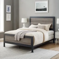 Industrial Wood Queen Bed With Metal Frame-Kirkland's Home Clearance