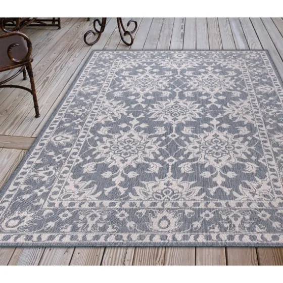 Irene Blue Daffodil Outdoor Area Rug, 7X9-Kirkland's Home Cheap