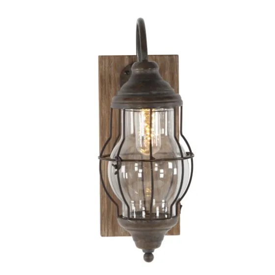 Iron Glass Incased Wood Back Led Wall Sconce-Kirkland's Home Shop