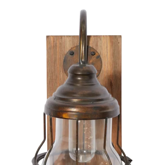 Iron Glass Incased Wood Back Led Wall Sconce-Kirkland's Home Shop