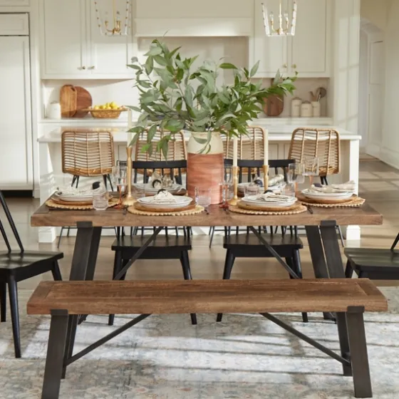 Ivan Wood And Metal Dining Bench-Kirkland's Home Fashion