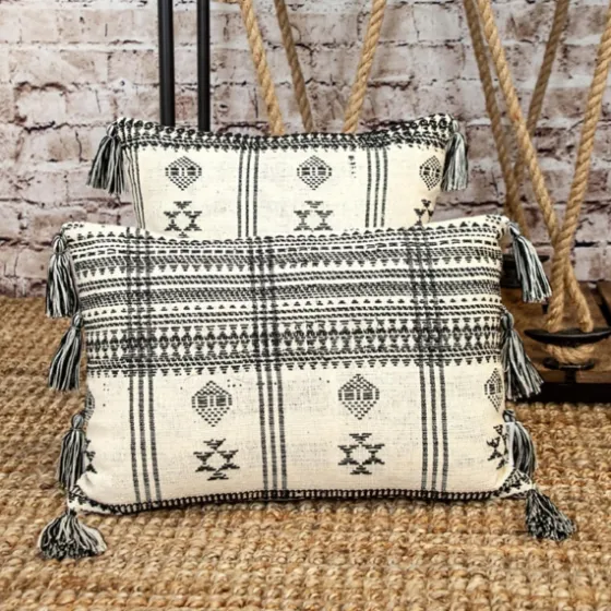 Ivory And Black Boho Stripes Lumbar Pillow-Kirkland's Home New