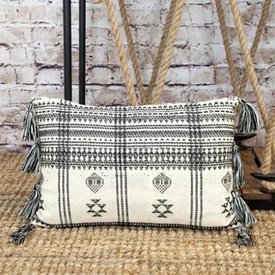 Ivory And Black Boho Stripes Lumbar Pillow-Kirkland's Home New