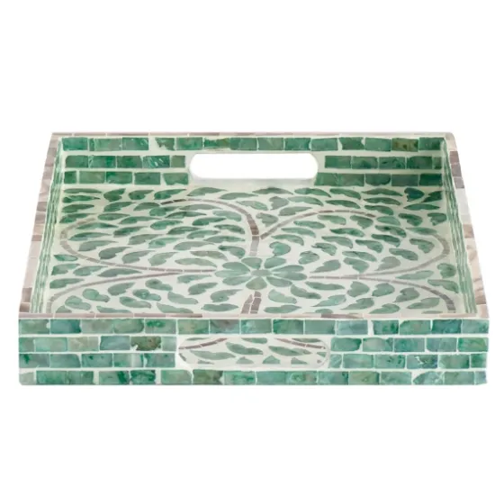 Ivory And Clover Mosaic Capiz Shell Tray, 15 In.-Kirkland's Home Best Sale
