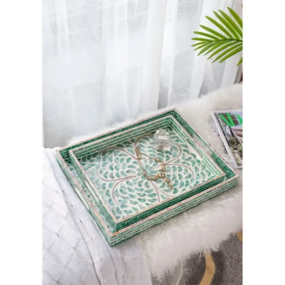 Ivory And Clover Mosaic Capiz Shell Tray, 15 In.-Kirkland's Home Best Sale