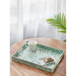 Ivory And Clover Mosaic Capiz Shell Tray, 17 In.-Kirkland's Home Best Sale