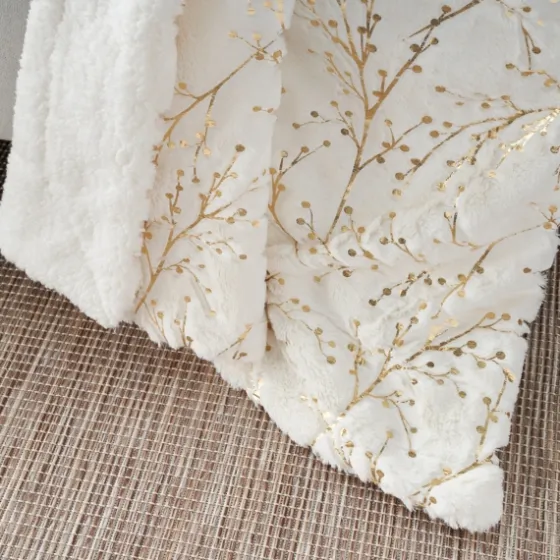 Ivory And Gold Metallic Branches Throw-Kirkland's Home Shop
