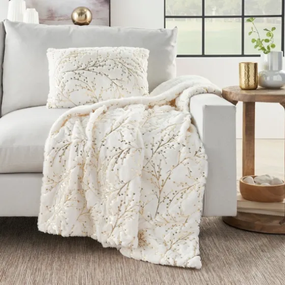 Ivory And Gold Metallic Branches Throw-Kirkland's Home Shop