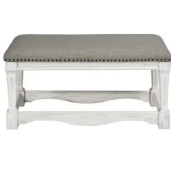 Ivory And Gray Wooden Upholstered Bench-Kirkland's Home Flash Sale