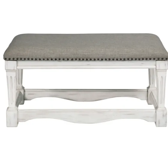 Ivory And Gray Wooden Upholstered Bench-Kirkland's Home Flash Sale