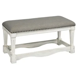 Ivory And Gray Wooden Upholstered Bench-Kirkland's Home Flash Sale