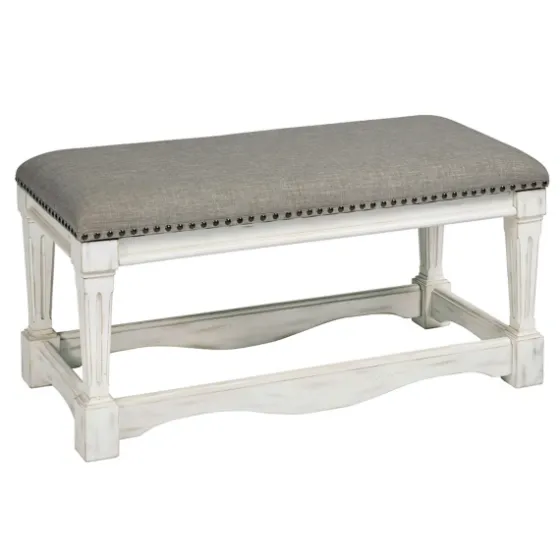 Ivory And Gray Wooden Upholstered Bench-Kirkland's Home Flash Sale