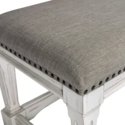 Ivory And Gray Wooden Upholstered Bench-Kirkland's Home Flash Sale