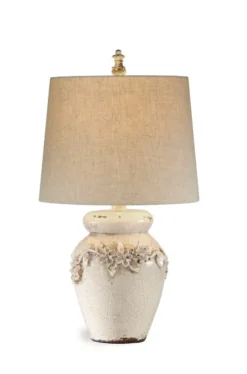 Ivory Crackled Floral Table Lamp-Kirkland's Home Store