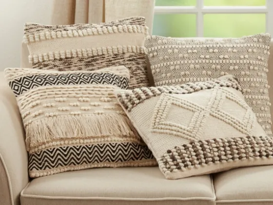 Ivory Diamond Woven Textured Polyester Pillow-Kirkland's Home Outlet
