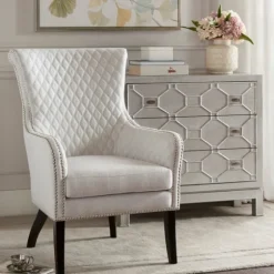 Ivory Lanea Quilted Accent Chair With Silver Studs-Kirkland's Home Best