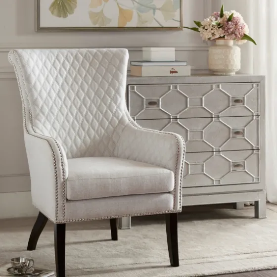 Ivory Lanea Quilted Accent Chair With Silver Studs-Kirkland's Home Best