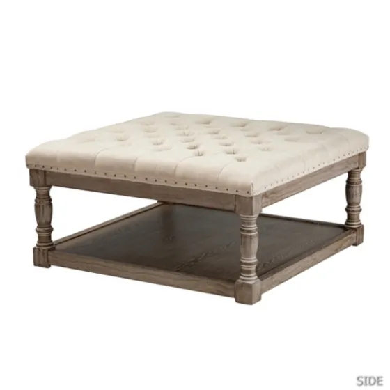 Ivory Linen Low Base Tufted Ottoman-Kirkland's Home Flash Sale