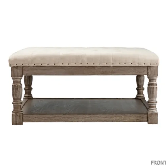 Ivory Linen Low Base Tufted Ottoman-Kirkland's Home Flash Sale