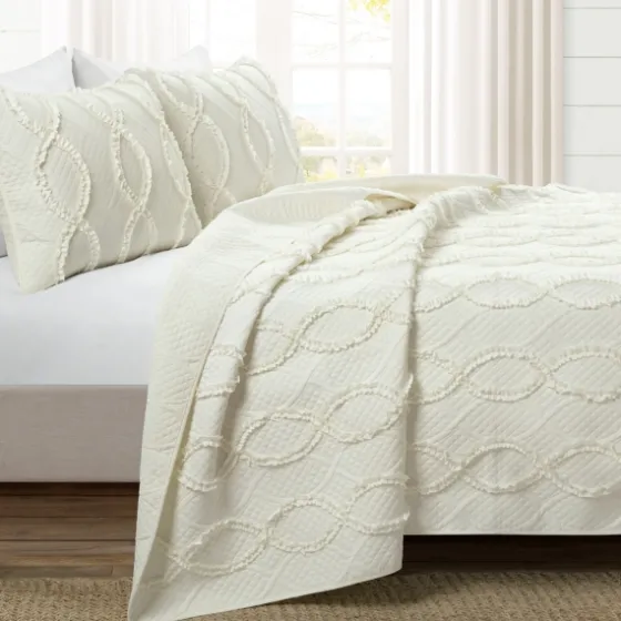Ivory Trellis Ruffles 3-Pc. King Quilt Set-Kirkland's Home Clearance