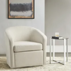 Ivory Upholstered Low Back Swivel Accent Chair-Kirkland's Home Store