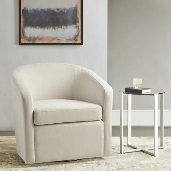 Ivory Upholstered Low Back Swivel Accent Chair-Kirkland's Home Store