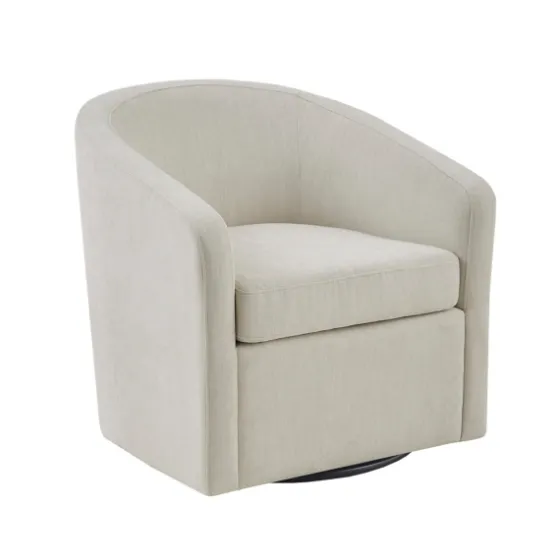 Ivory Upholstered Low Back Swivel Accent Chair-Kirkland's Home Store