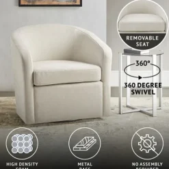 Ivory Upholstered Low Back Swivel Accent Chair-Kirkland's Home Store
