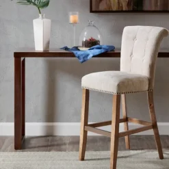 Ivory Wesley Tufted Bar Stool With Nailhead Trim-Kirkland's Home Store