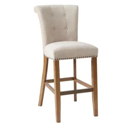 Ivory Wesley Tufted Bar Stool With Nailhead Trim-Kirkland's Home Store