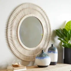 Ivory Woven Bamboo Sunburst Wall Mirror-Kirkland's Home Cheap