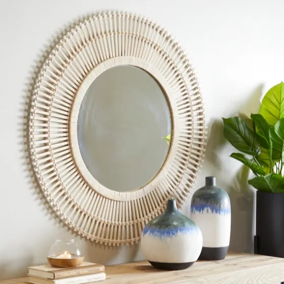 Ivory Woven Bamboo Sunburst Wall Mirror-Kirkland's Home Cheap